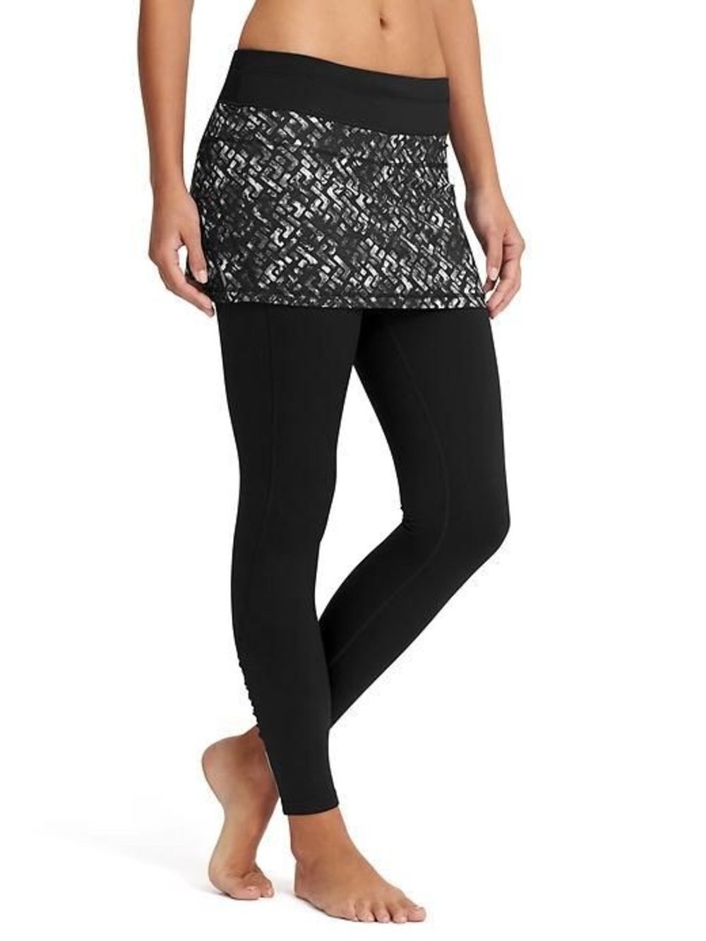 Athleta Electric Placid 2 in 1 Tight Black Skirted Leggings with Geometric Print